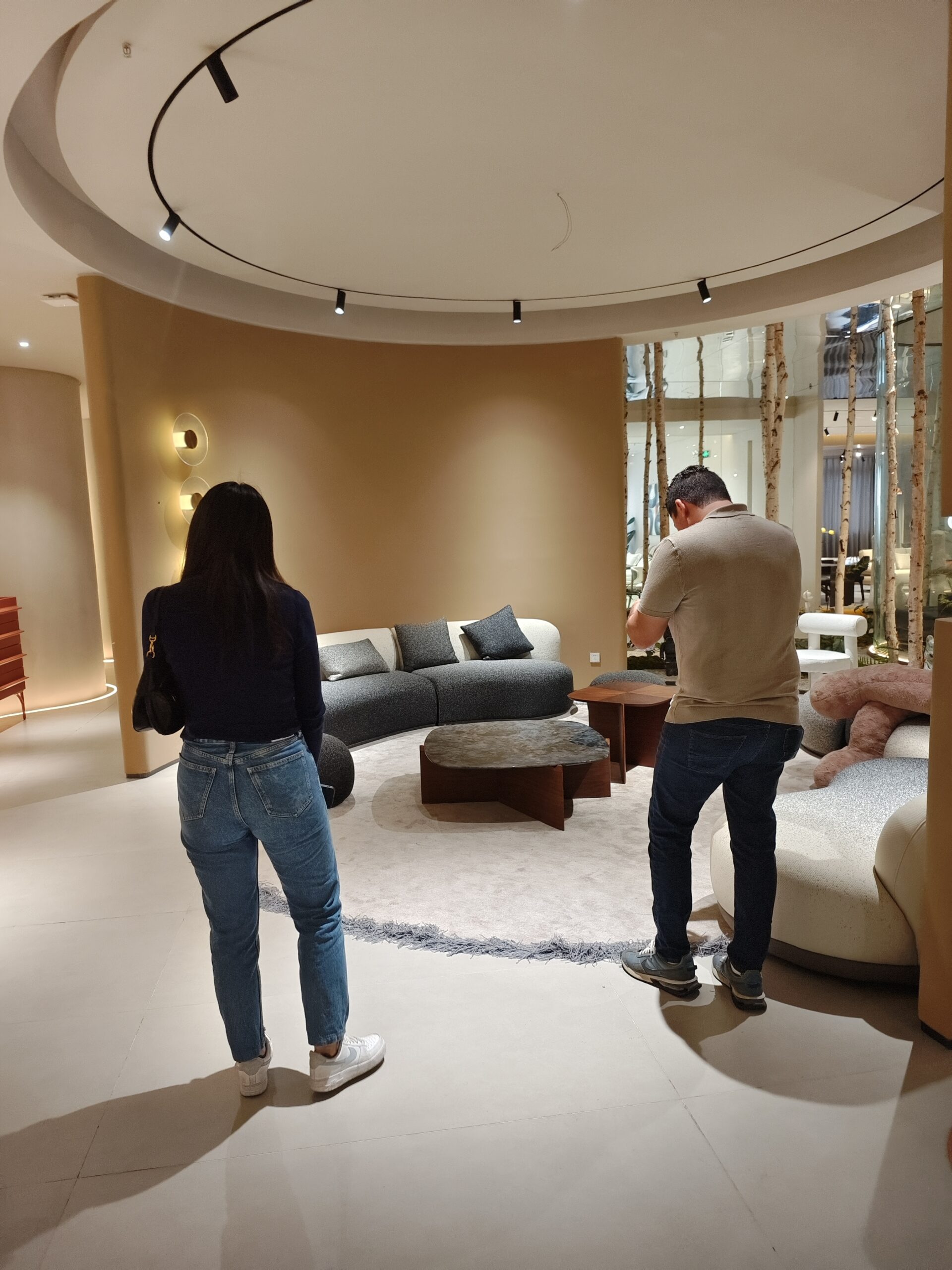 Furniture samples and prototypes in a Foshan factory showroom