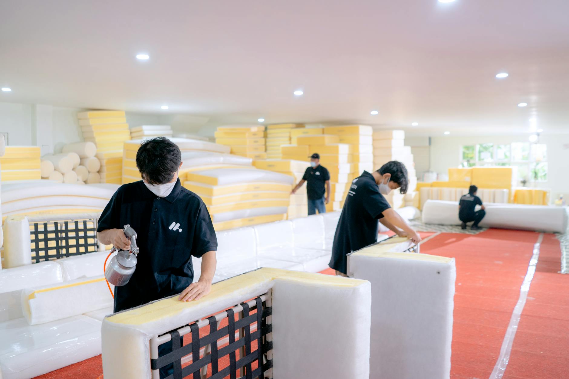 Furniture upholstery production at hospitality furniture factory