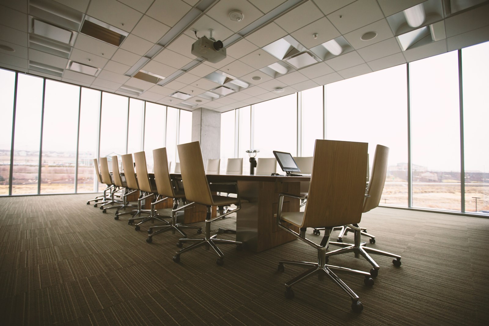 Meeting room with a long conference table